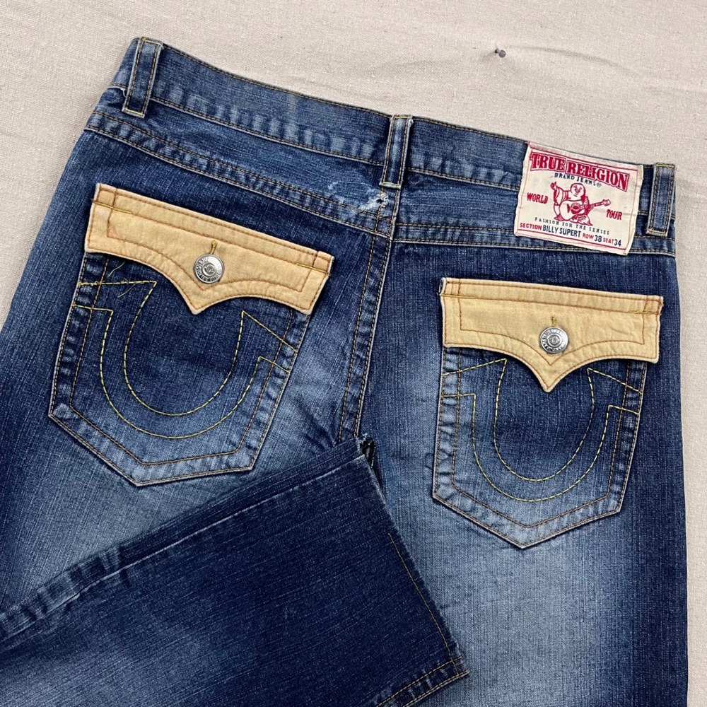 True Religion Billy Super T Jeans Mens 38 Blue Dark Washβ Corduroy Flap Pockets